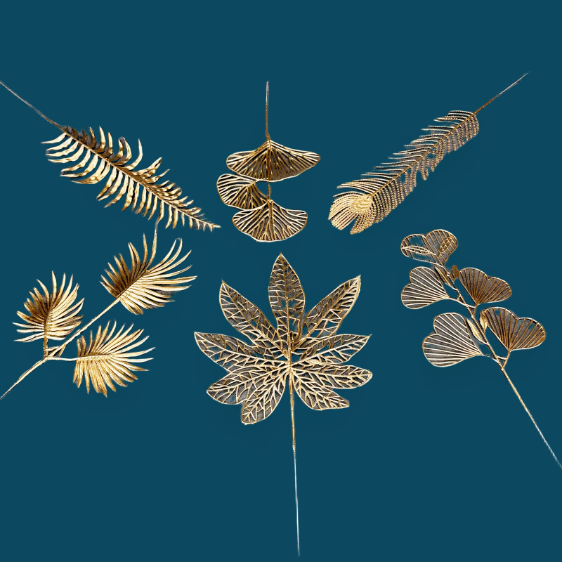 金色系仿真花单叉红果尤加利银杏叶大爱心木绣球新年福桶插花摆件