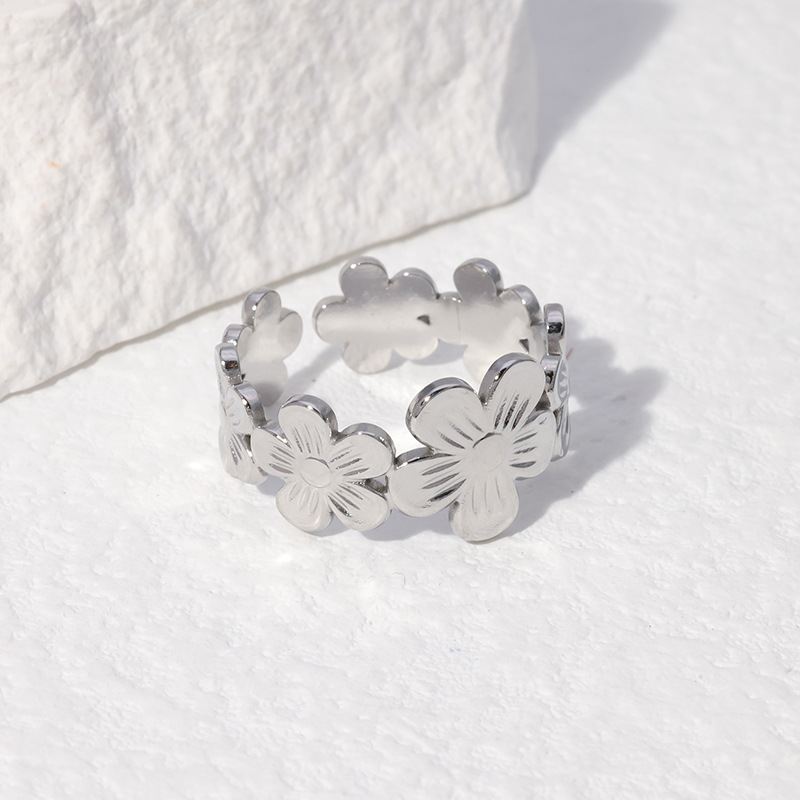 Sweet Flower Stainless Steel Plating Open Ring 1 Piece