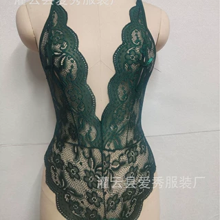 性感女情趣睡衣辣妹纯欲风露背蕾丝镂空开档大码胖钻石爱心连体衣