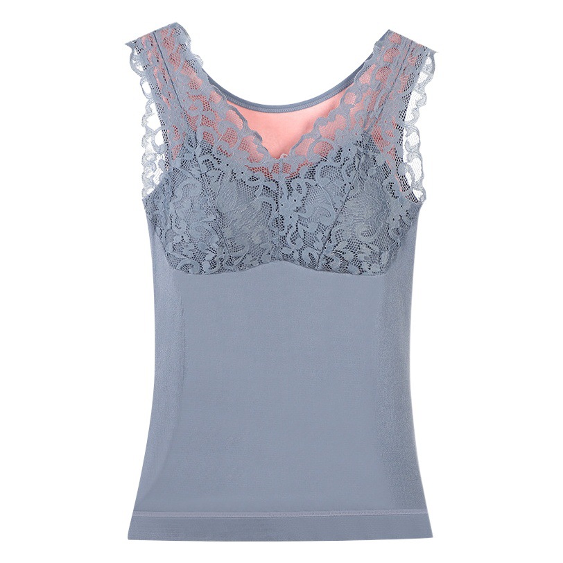 Fengzhixin forrado de lana gruesa camisola de encaje chaleco térmico almohadilla en el pecho de las mujeres chaleco térmico de base extra grande