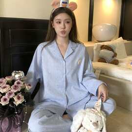 YUXIU【糖果味-海盐】清新格纹睡衣女春秋季长袖纯棉可外穿家居服