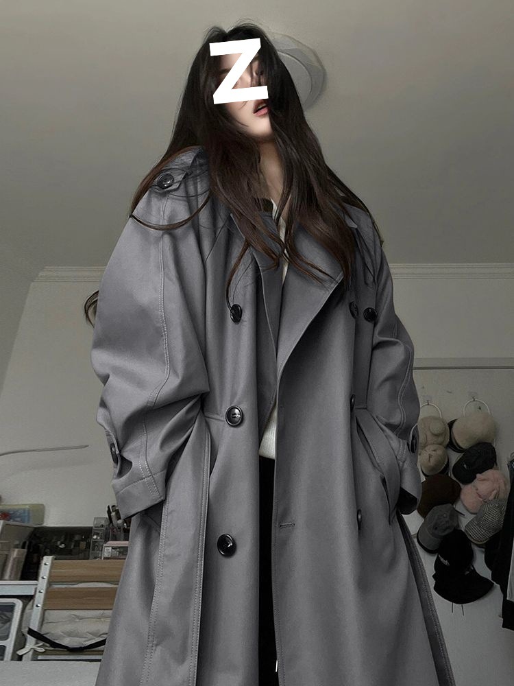 Gray Windbreaker Jacket Women's Mid-Length 2024 New Early Spring & Fall Korean Style Small High-End British Style Outwear