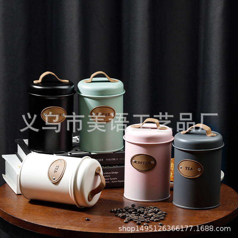 Nuevo Amazon caliente-Venta de almacenamiento de hierro galvanizado tarro a prueba de polvo café azúcar té tarro decorativo decoración de almacenamiento tarro