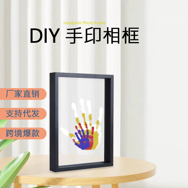 투명 한 커플 가족 손인쇄 장식 그림 프레임 DIY 아트 기념품 다 사람 손인쇄 단단한 나무 사진 프레임 세트 테이블