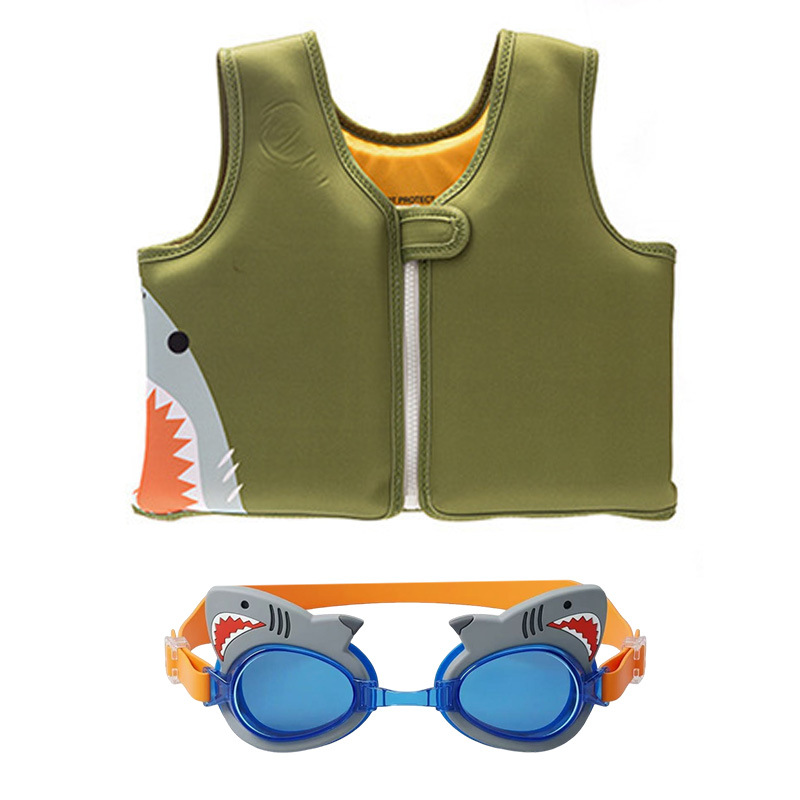 Chaleco flotante infantil de dibujos animados grueso chaleco de natación para niños combinación de gafas de natación pony image 13