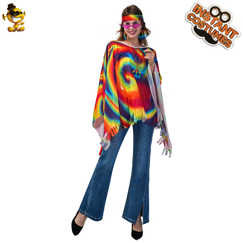 Halloween Adultos Mujeres Vintage Hippie Capa 'Cross-Border Hippie Female Party Disfraz image 12