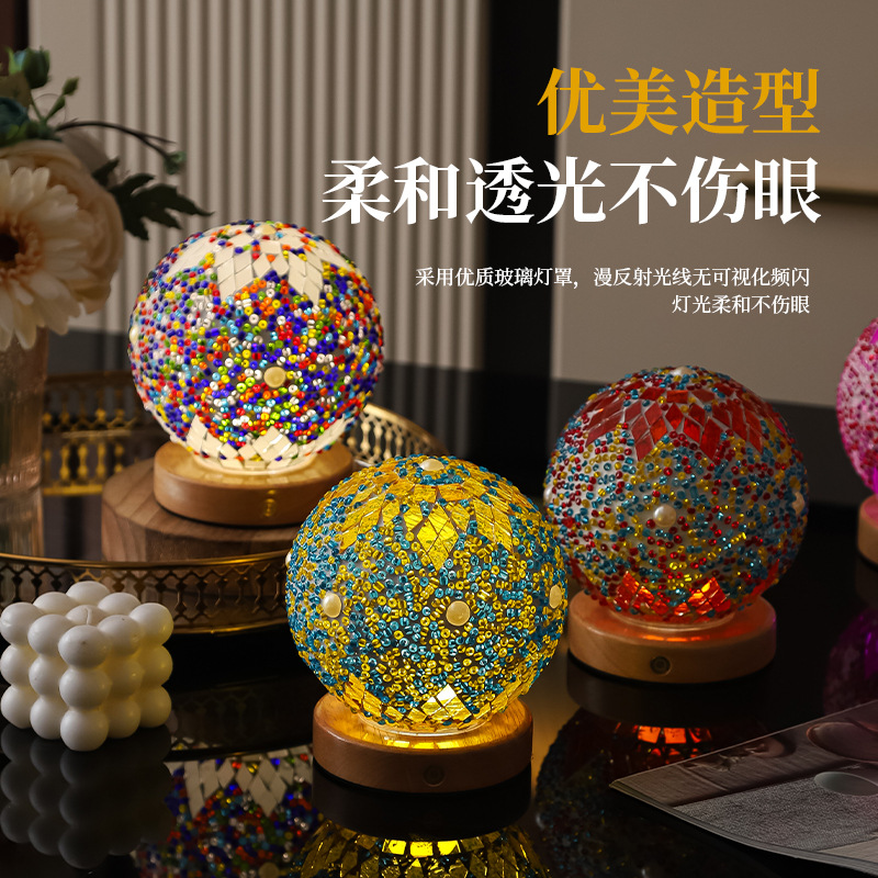국경 간 모로코 야간 조명 ROBOVAN LE BAI 재미있는 모자이크 유리 테이블 램프 장식 선물