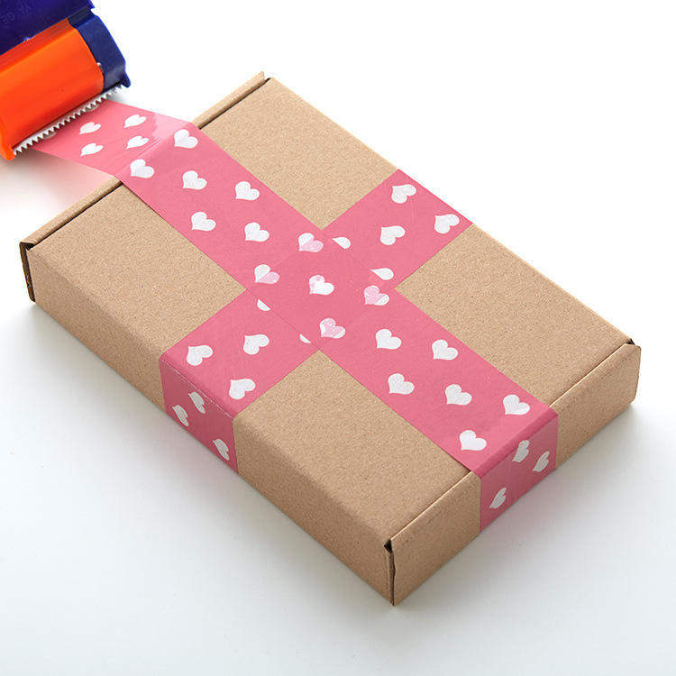 Cinta de sellado azul melocotón corazón sellado papel adhesivo cinta ancha rosa en forma de corazón lindo patrón expreso cinta de embalaje