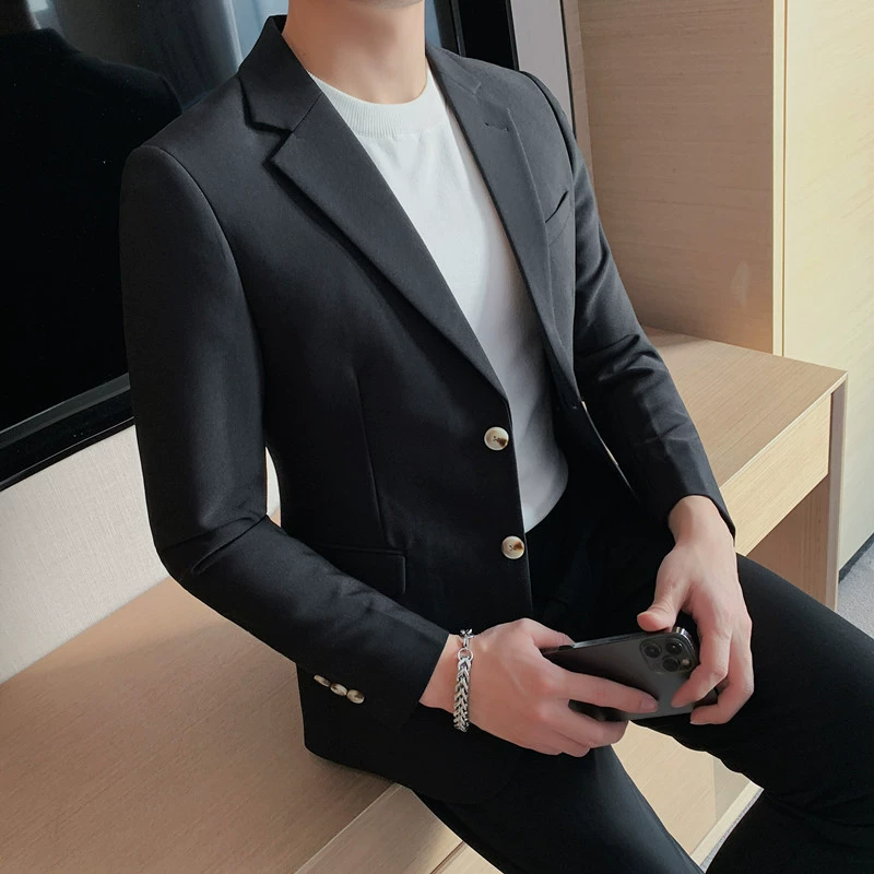 Мужской весенний костюм slim‑fit: пиджак и брюки, легкий, размеры M–4XL