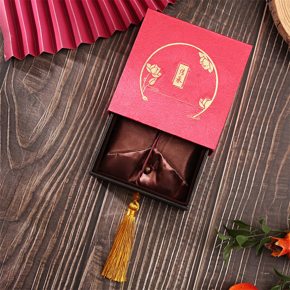 传承手镯盒古法流苏缎布抽屉盒红色棕色手工串珠珠宝首饰盒盒饰品