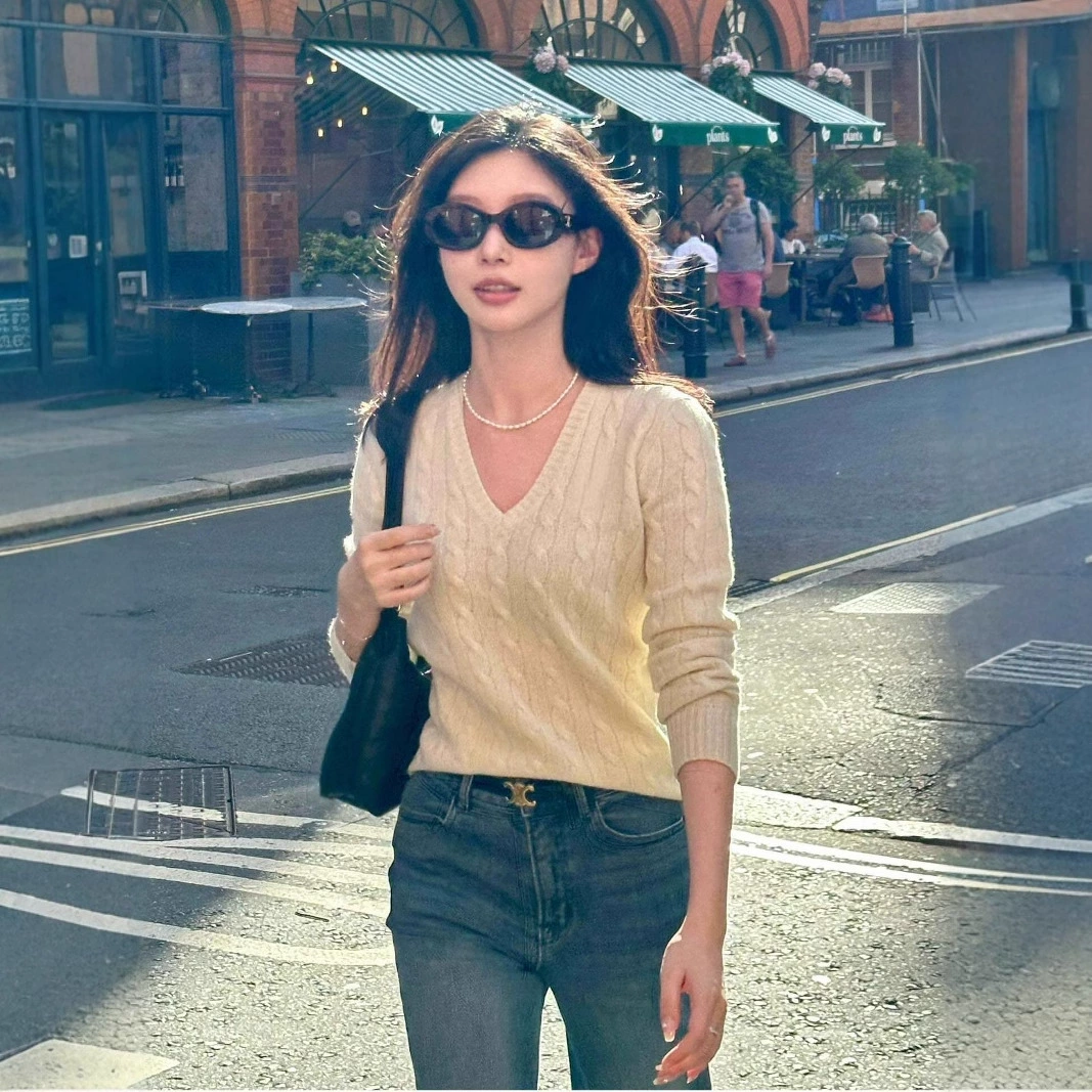 RL Rlaf Po логотип V-образный свитер женский свитер мужской свитер с вышивкой