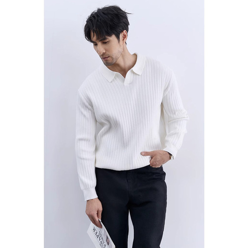 Spring and Autumn New POLO Shirt Collar Long Sleeve Knitted Sweater Men Light Mature Tapered Business Trend Import and Export Cross-border Wholesale
