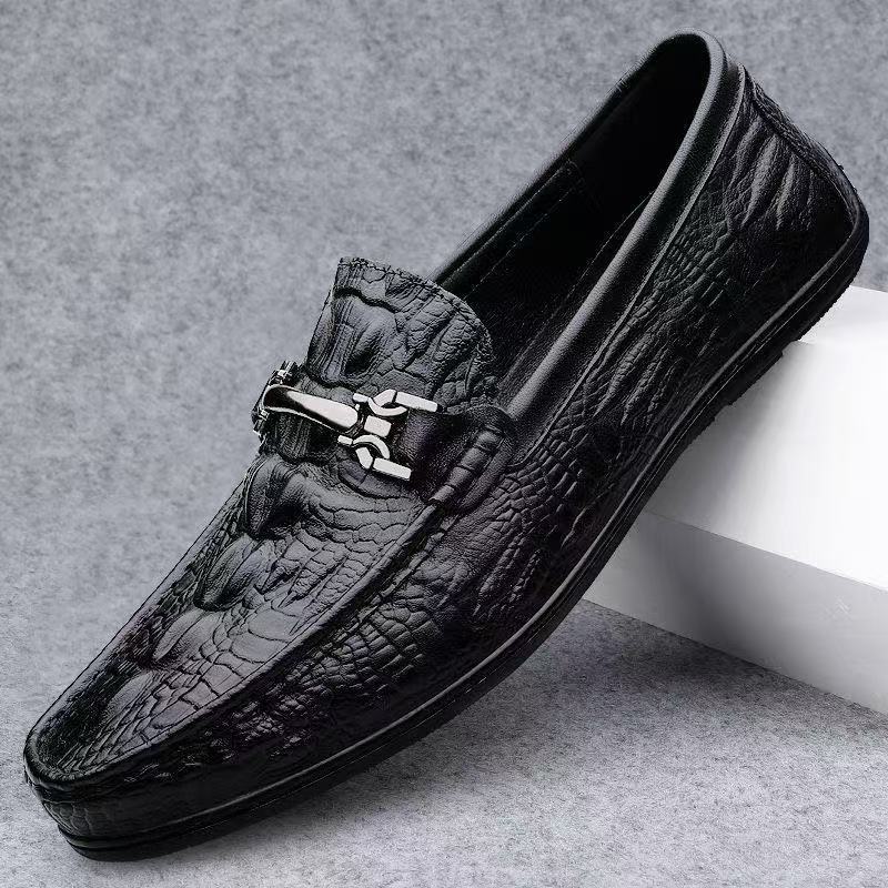 High-End Men's Shoes with Crocodile Pattern, Casual Leather Shoes for Men, Exported to Italy from Foreign Trade