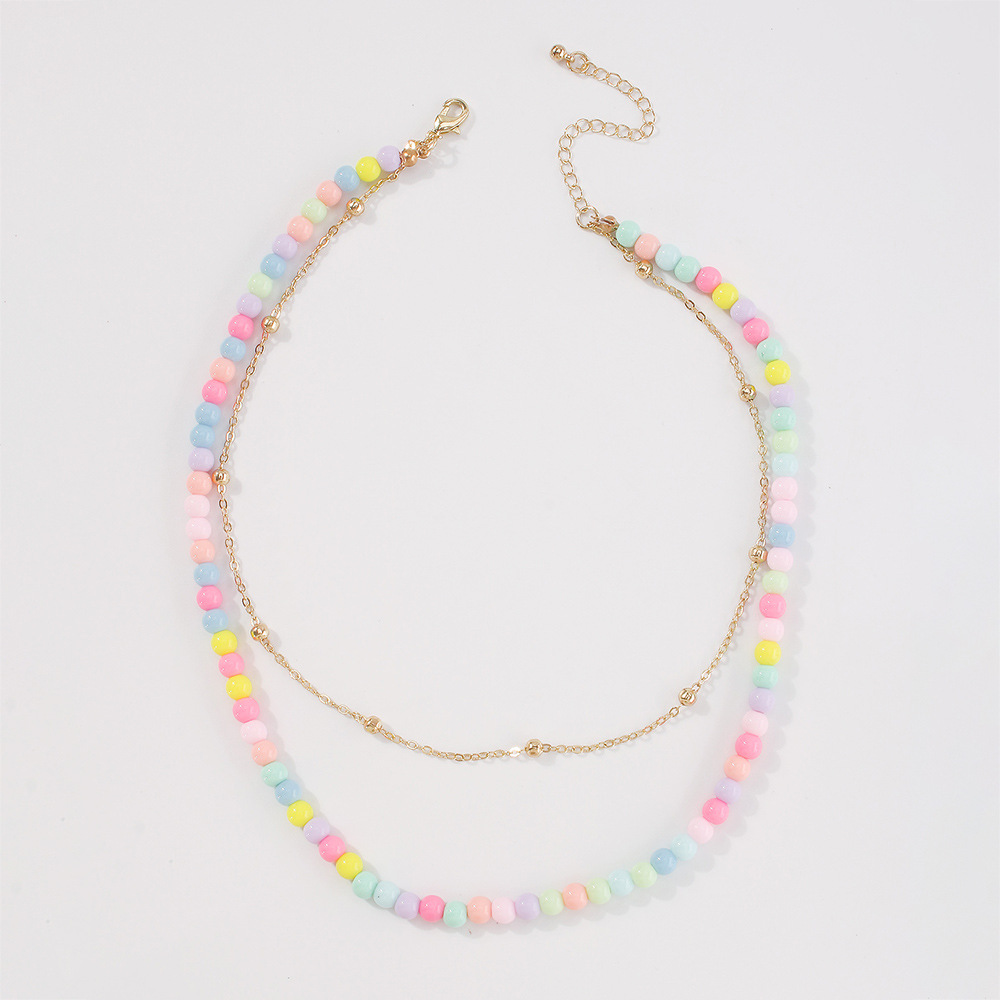 N9056 European And American Retro Double-layer Clavicle Chain Bohemian Ethnic Style Necklace Personalized Simple Bead Necklace For Women display picture 6