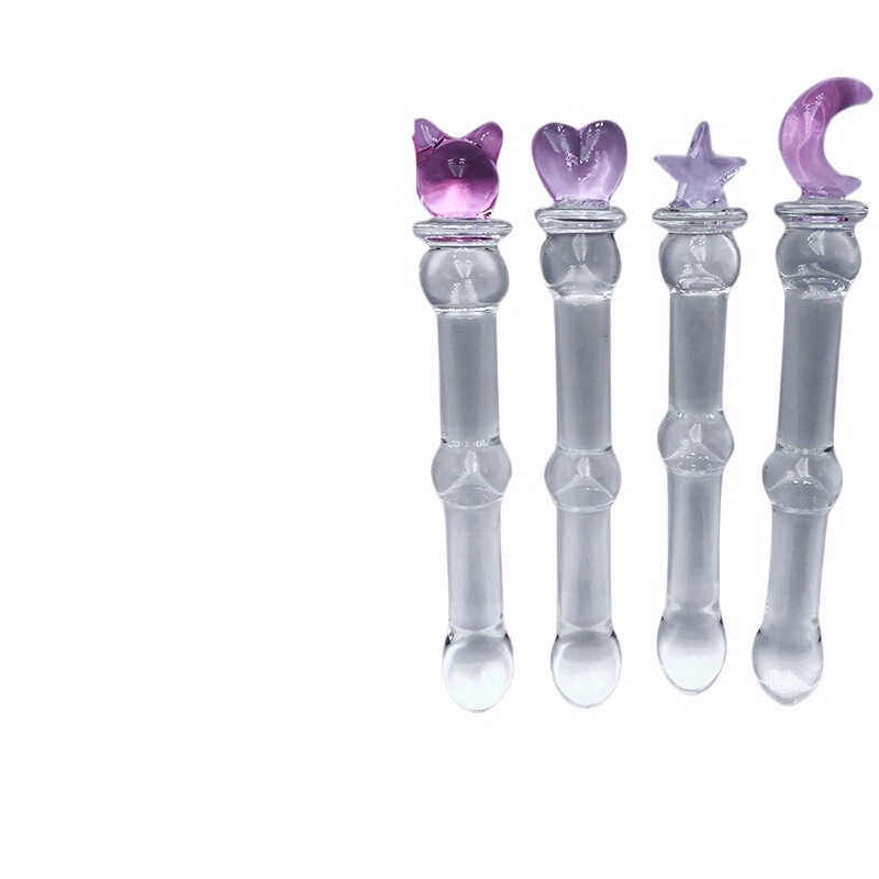 Large Medium Small Peach Heart Cat Head Five-pointed Star Moon Love Fairy Wand Magic Wand Women's Glass Crystal Penis Anal Plug