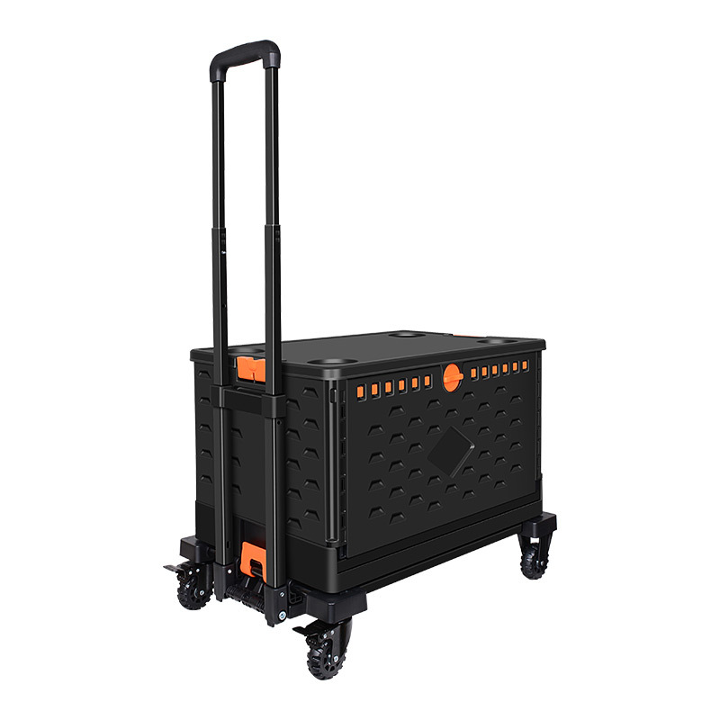 Caja de almacenamiento plegable con ruedas y freno, carro portátil para compras, camping o uso doméstico