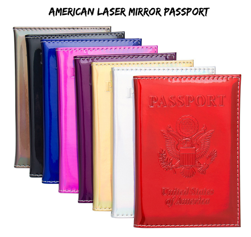 Kahverengi fare Amerikan ulusal amblemi lazer pasaport tutucu ayna parlak pasaport bilet tutucu basit pasaport kapağı kabuk toptan
