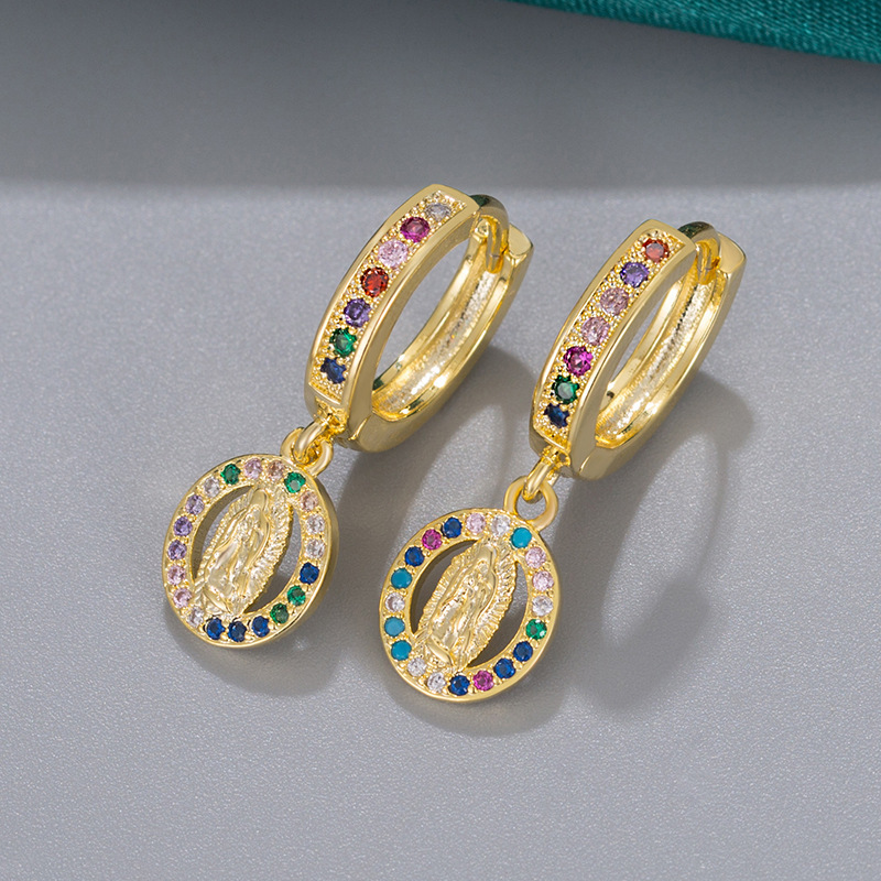 1 Paire Style Vintage Géométrique Ovale Placage Incruster Le Cuivre Zircon Boucles D'oreilles display picture 2