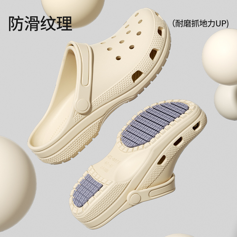 Non-Slip Perforated Shoes for Women, Summer Outdoor Wear, Thick-Soled, Suitable for Elderly, Pregnant Women, Medical Staff, Soft-Soled, Closed-Toe Half Slippers, Cross-Border Beach Sandals