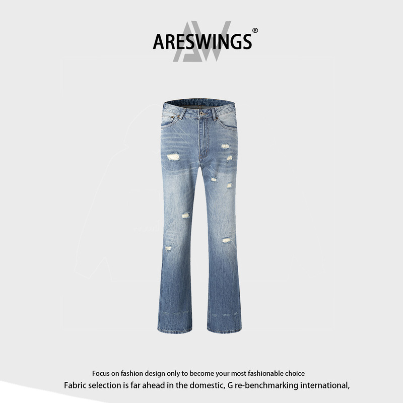 Areswings American Retro Jeans for Men, Autumn Ripped Design, Slightly Flared Jeans for Men Areswings American Retro Jeans for Men, Autumn Ripped Design, Slightly Flared Jeans for Men