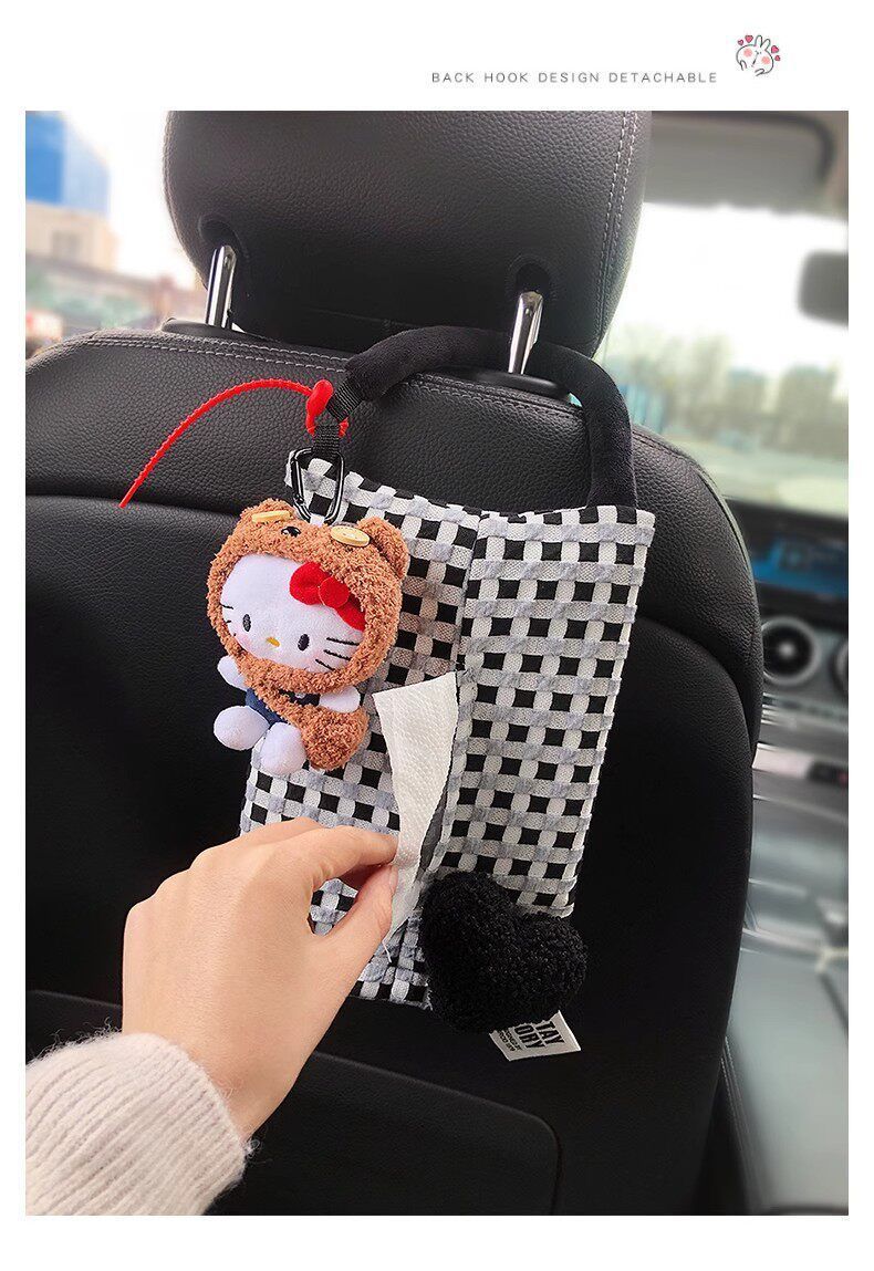 Car Tissue Box, Cute Kt Cat Tissue Box, Car Tissue Hanging Bag, In-Car Tissue Box, Gift for Girls, High-End Feel