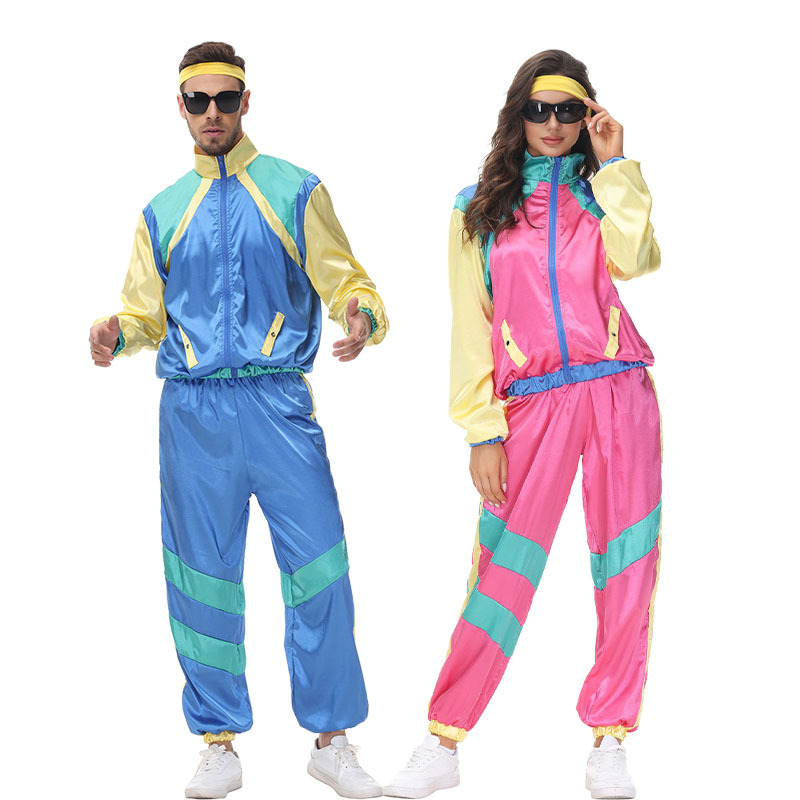 Halloween Men's and Women's Couple Hippie suit Performance Clothing Retro 70 s Disco Dance Sportswear