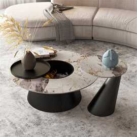 北欧岩板意式轻奢后现代大理石圆形茶几客厅小户型简约储物设计师