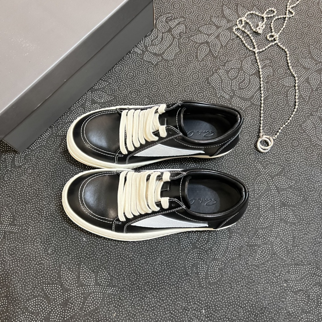 2024 Novo RO couro genuíno cano baixo com sola grossa, cadarço preto e branco, sapatos casuais escuros de rua para ambos_voghion.com