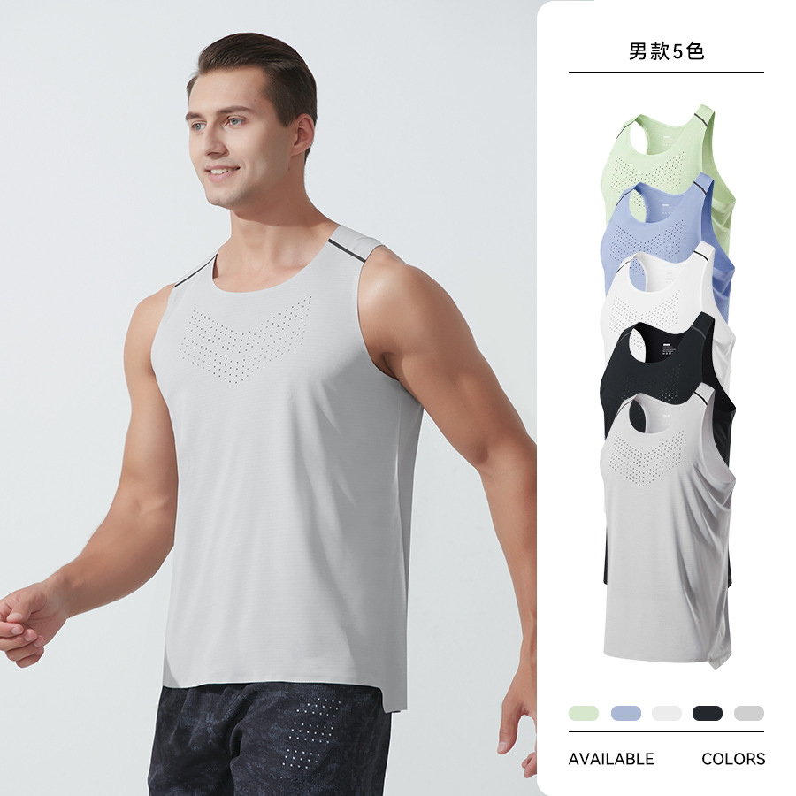 Marathon Sports Track and Field Compression Vest Summer Thin Breathable Perforated Sports Vest Men's Wide Shoulder Sleeveless Sweatshirt