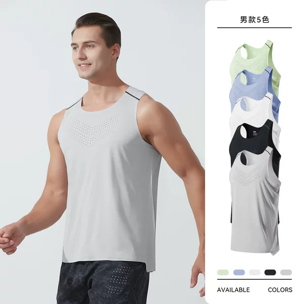 Marathon Sports Track and Field Compression Vest Summer Thin Breathable Perforated Sports Vest Men's Wide Shoulder Sleeveless Sweatshirt