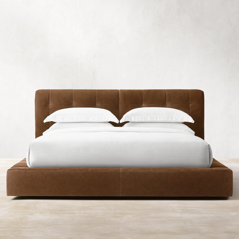 RH Furniture Upholstered Fabric Double Bed Italian Simple Modern Soft Headboard Leather Master Bedroom High-End Hotel Homestay Bed