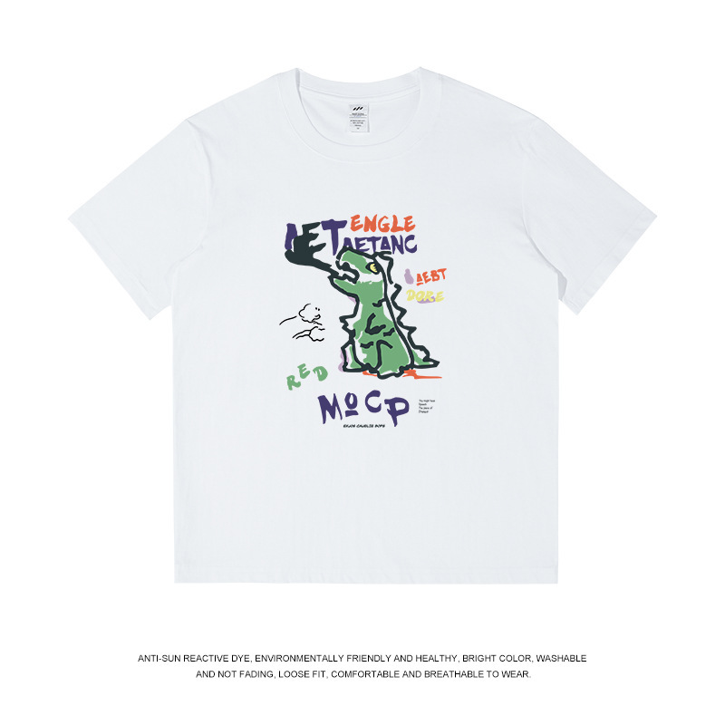メンズ夏の新作落書き風恐竜プリントTシャツ、レディース個性的デザイン半袖カジュアルインナーTシャツ、メンズ|undefined