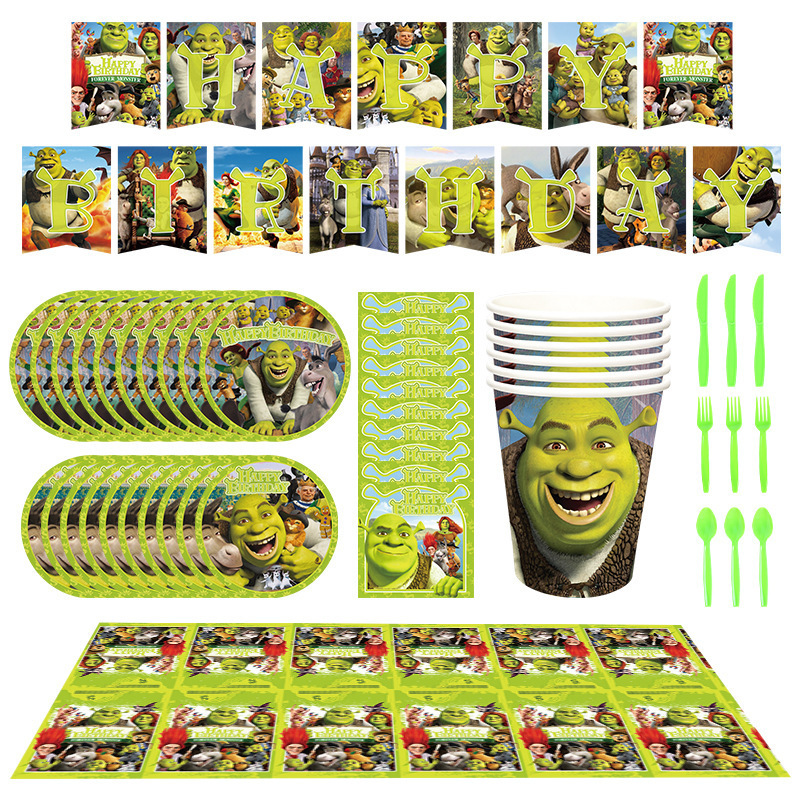 Factory Spot Green Monster Shrek Theme Party Tableware Set Disposable PaPEr Plate PaPEr Cup PaPEr Towel Pe Tablecloth Factory Spot Green Monster Shrek Theme Party Tableware Set Disposable PaPEr Plate PaPEr Cup PaPEr Towel Pe Tablecloth