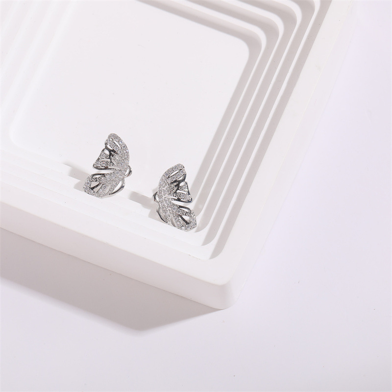 Fashion Butterfly Copper Plating Inlay Zircon Ear Studs 1 Pair