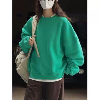 冬季新款韩版休闲慵懒加绒圆领卫衣简约廓形保暖舒适上衣女