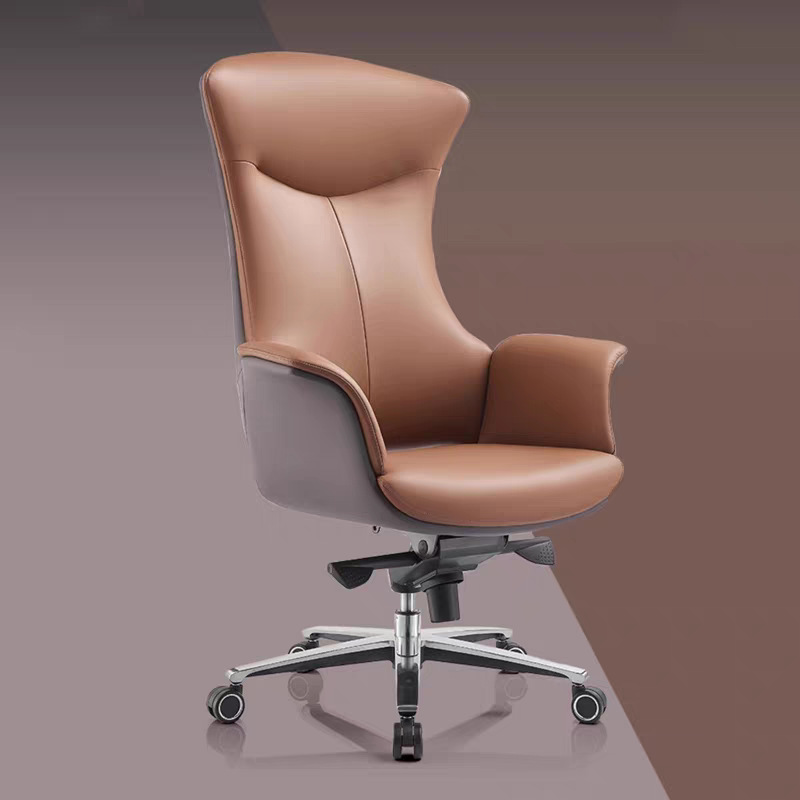 Nueva silla de concha para el hogar, cómoda silla de oficina sedentaria, respaldo, silla ejecutiva de negocios de piel de vaca del jefe