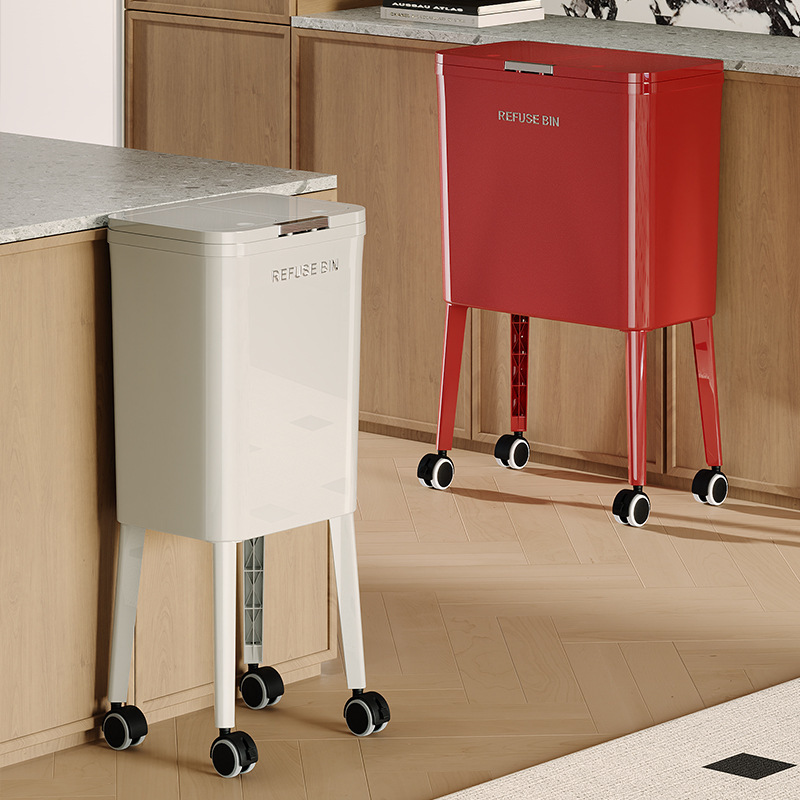 Tall Trash Can, No Bending Over, Kitchen Gap, Large Capacity, Press Bathroom, Bathroom Wheeled Removable Storage Bucket
