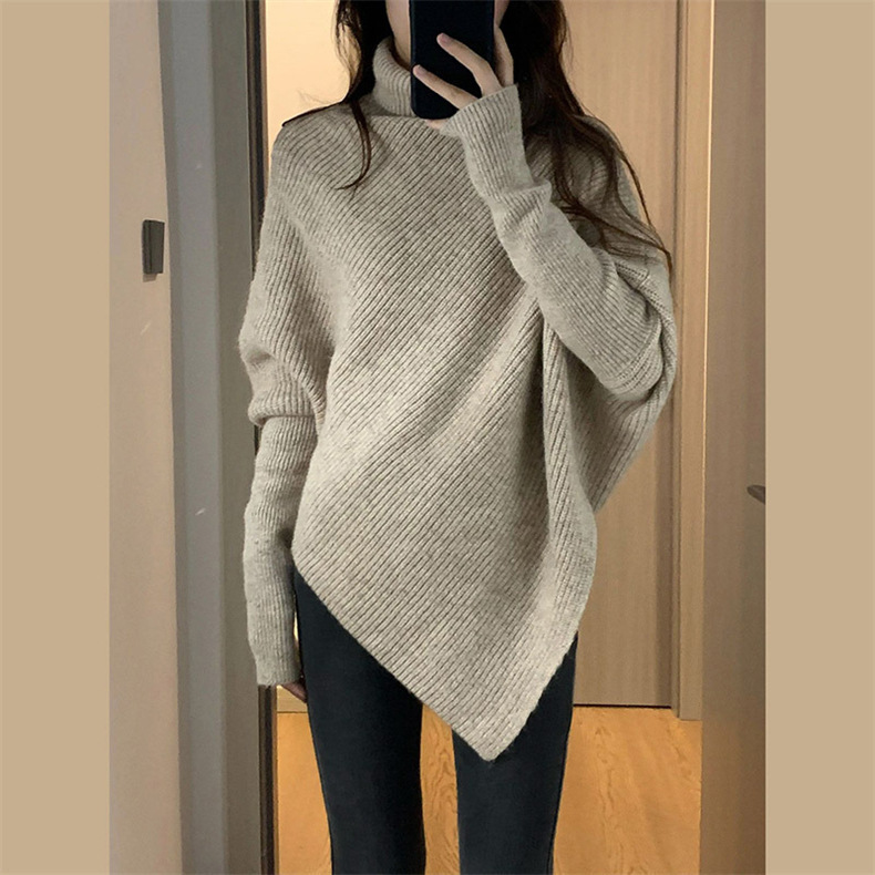 Korean Style Elegant All-match Solid Color Turtleneck Sweater Women's Autumn and Winter New Loose Slimming Lazy Style Batwing Sleeve Sweater Korean Style Elegant All-match Solid Color Turtleneck Sweater Women's Autumn and Winter New Loose Slimming Lazy Style Batwing Sleeve Sweater