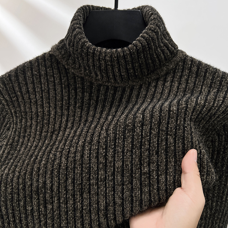 High neck solid color middle-aged men's autumn winter new style, thick and warm base knit sweater, inner top_voghion.com