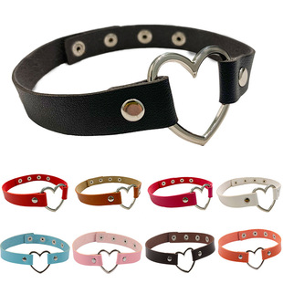 Cross-Border Jewelry European and American Harajuku Punk Street Photography Pu Leather Peach Heart Heart Collar Neck Strap Choker Necklace Necklace