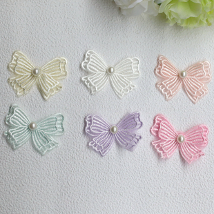 5cm Cute Organza Pearl Bow Accessories Embroidery Decorative Flower Cloth Applique Hole Mending DIY Handmade Material