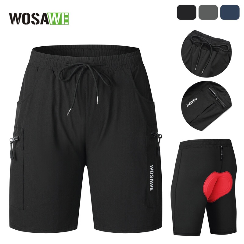 WOSAWE Summer Road Bike Downhill Mountain Shorts Multi-Pocket Design Panties All-in-One Cycling Shorts