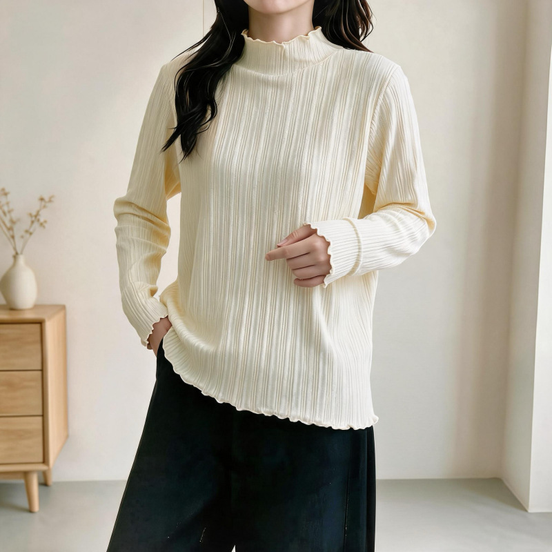 Plus Size Women's Artistic Style Ruffled Trim High Neck Slimming Knit Sweater Autumn Loose Versatile Sweater 2H579