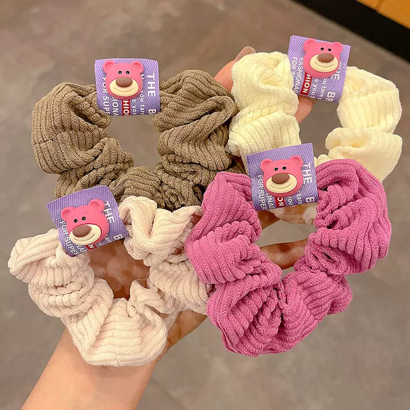 可爱草莓熊毛绒大肠发圈头绳女扎头发绳高弹力皮筋秋冬头饰发饰韩