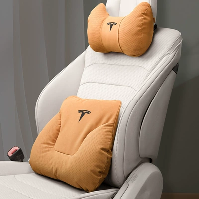 Headrest, Car Supplies - horn-model-golden-brown-tesla-headrest-lumbar-support-one-each