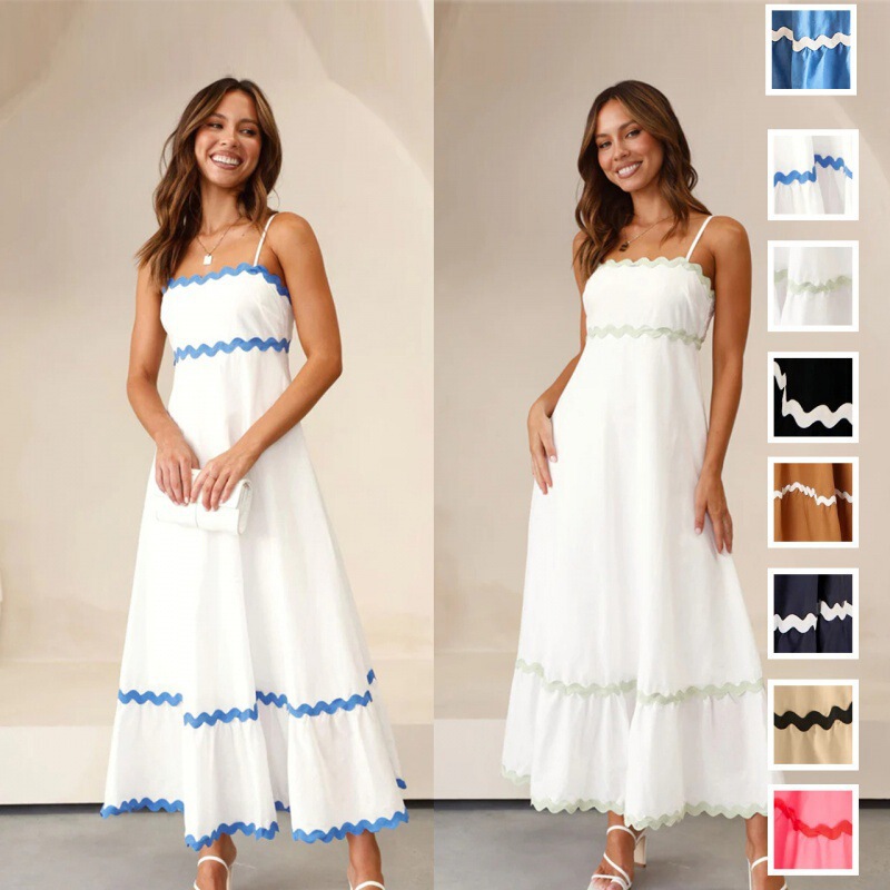 24 Summer New Amazon AliExpress Solid Color Sexy Strap Tube Long dress -88106