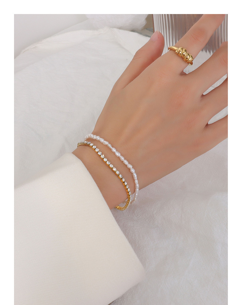 Fashion Double-layer Titanium Steel Chain Pearl Zircon Bracelet Wholesale Nihaojewelry display picture 5