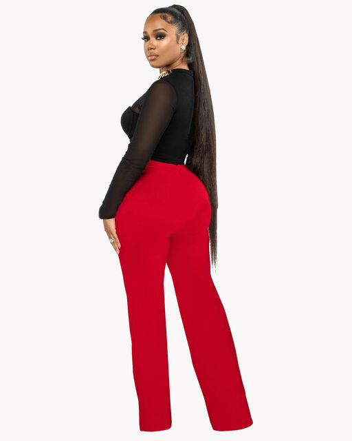 Loose Women Pants High Waist Flared Trousers Elastic Loose Slacks Solid  Color Full Length Wide Leg