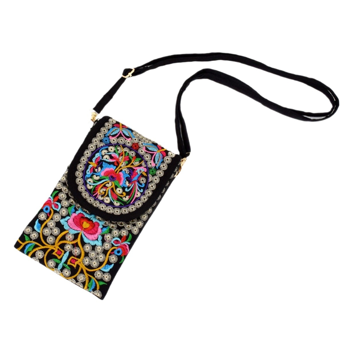 Ethnic style embroidered crossbody small bag women's canvas double-layer crossbody Phone bag embroidered cloth bag Phone Purse