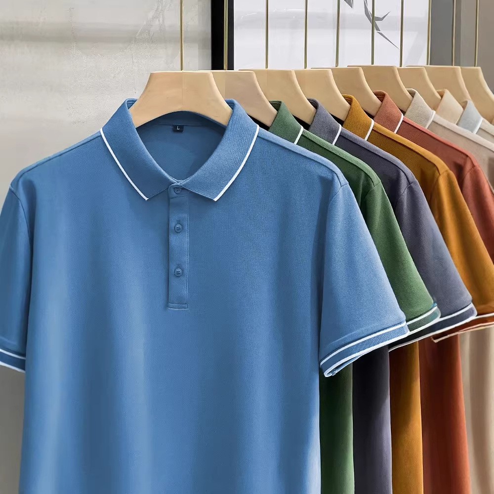 Tiktok verano nuevo Polo camisa de los hombres de seda de hielo de manga corta juvenil casual simple moda todo partido solapa camiseta